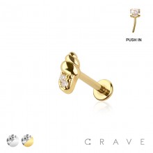 CZ SHELL TOP THREADLESS (PUSH IN) 316L SURGICAL STEEL LABRET SET